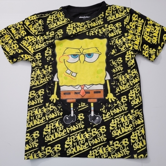 Nickelodeon SpongeBob Yellow Graffiti Short Sleeve T-Shirt - Picture 1 of 6